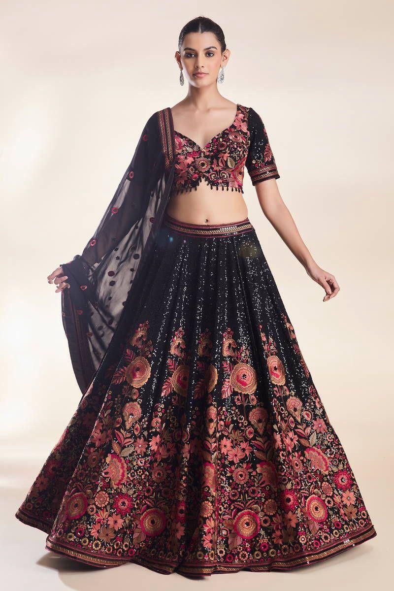 Black Floral Work Designer Lehenga