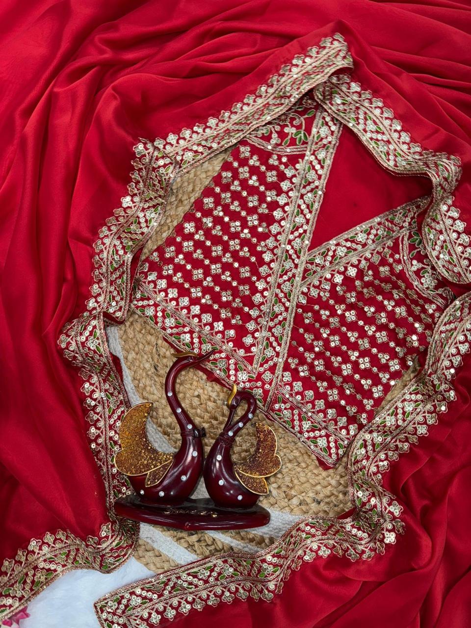 Impressive Red Sequins Premium Eye Catching Saree