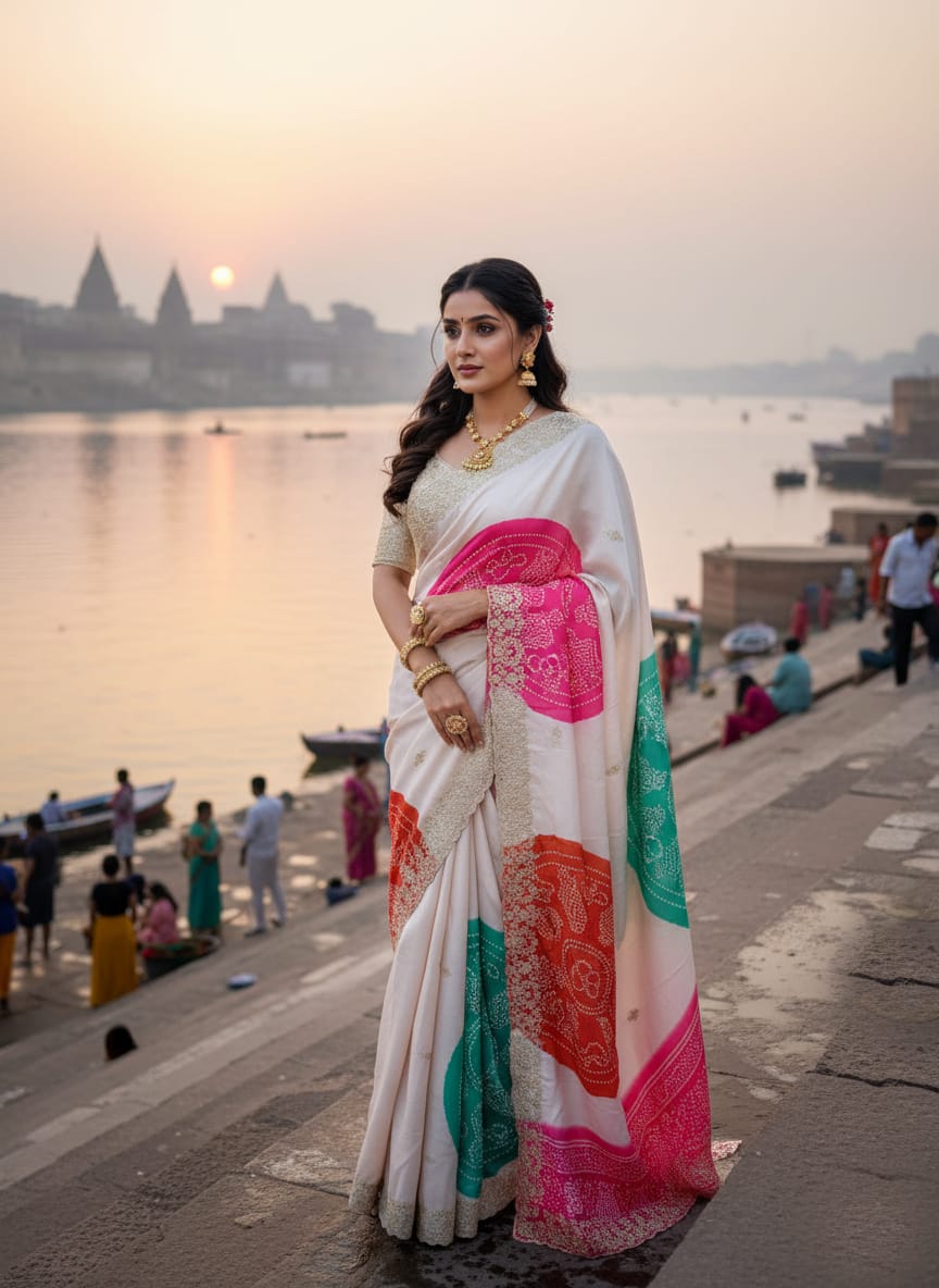 Ethnic Fusion Bandhani Premium Chinon Saree