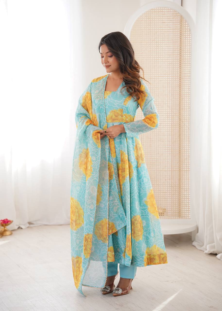 Colorful Organza Soft Flaired Ready to Wear Suit