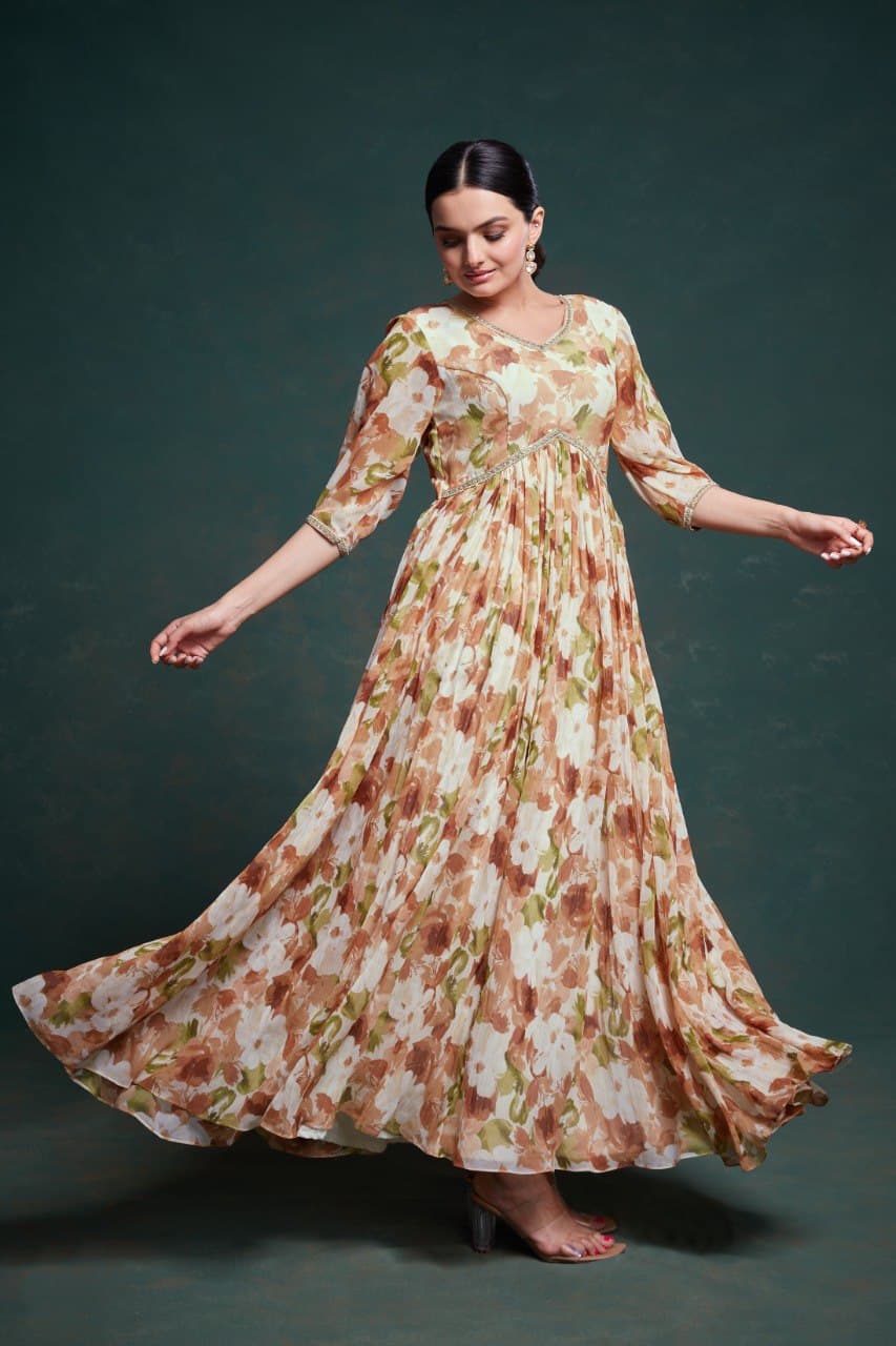 Floral Soft Chiffon Ready To Wear Gown