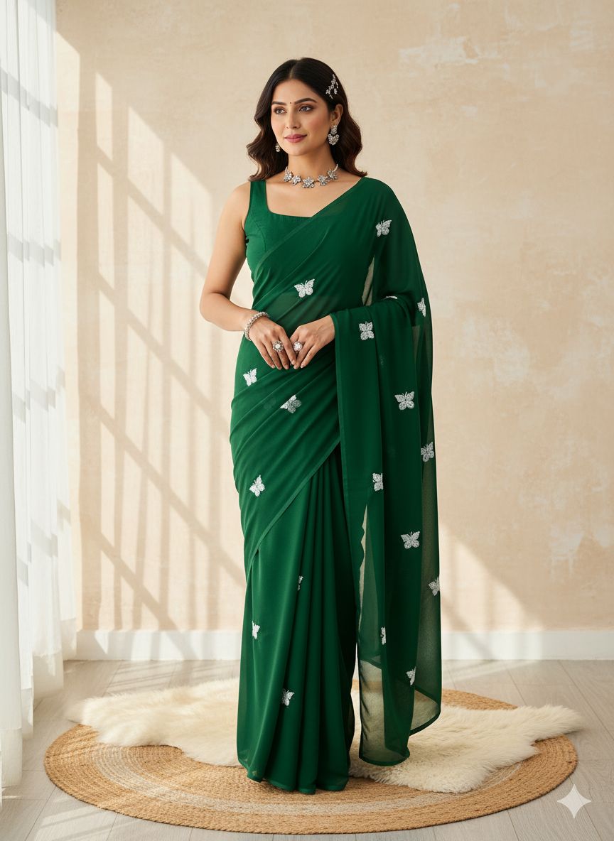Green Butterfly Attractive Saree