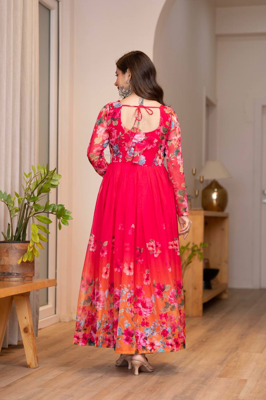 Soft Lightweight Organza Floral Ready To Wear Anarkali Gown