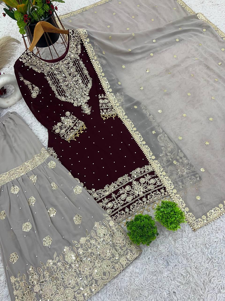 Designer Maroon Pure Georgette Premium Suit (Upto 5XL)