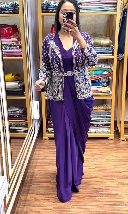 Ready To Wear Koti Jacket Style Chinon Saree