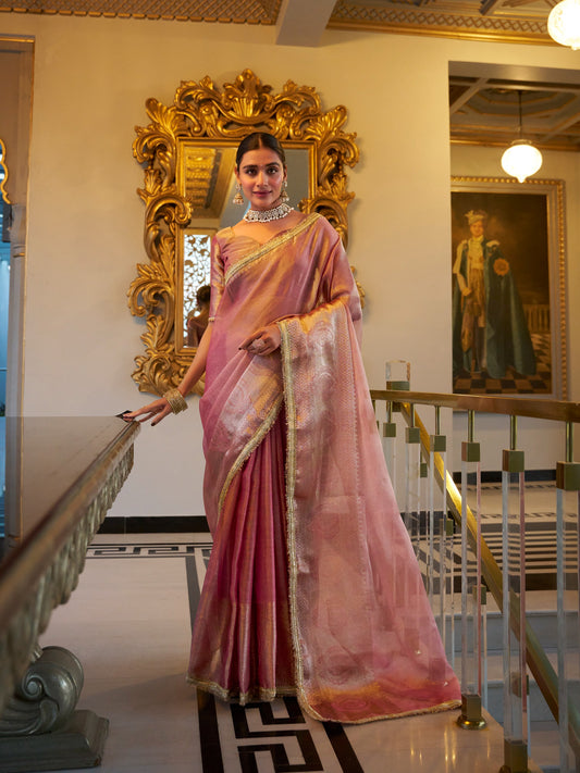 Shimmering in Zari Sequins Premium Pastal Saree
