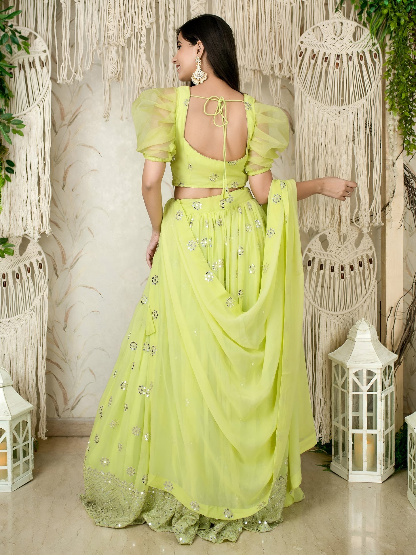 Lime Green Sequins Embroidered Lehenga
