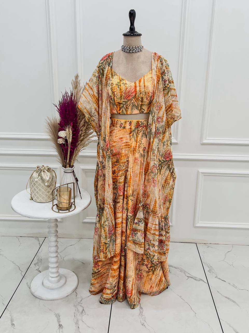 Floral Indo Western Earthy Outfit