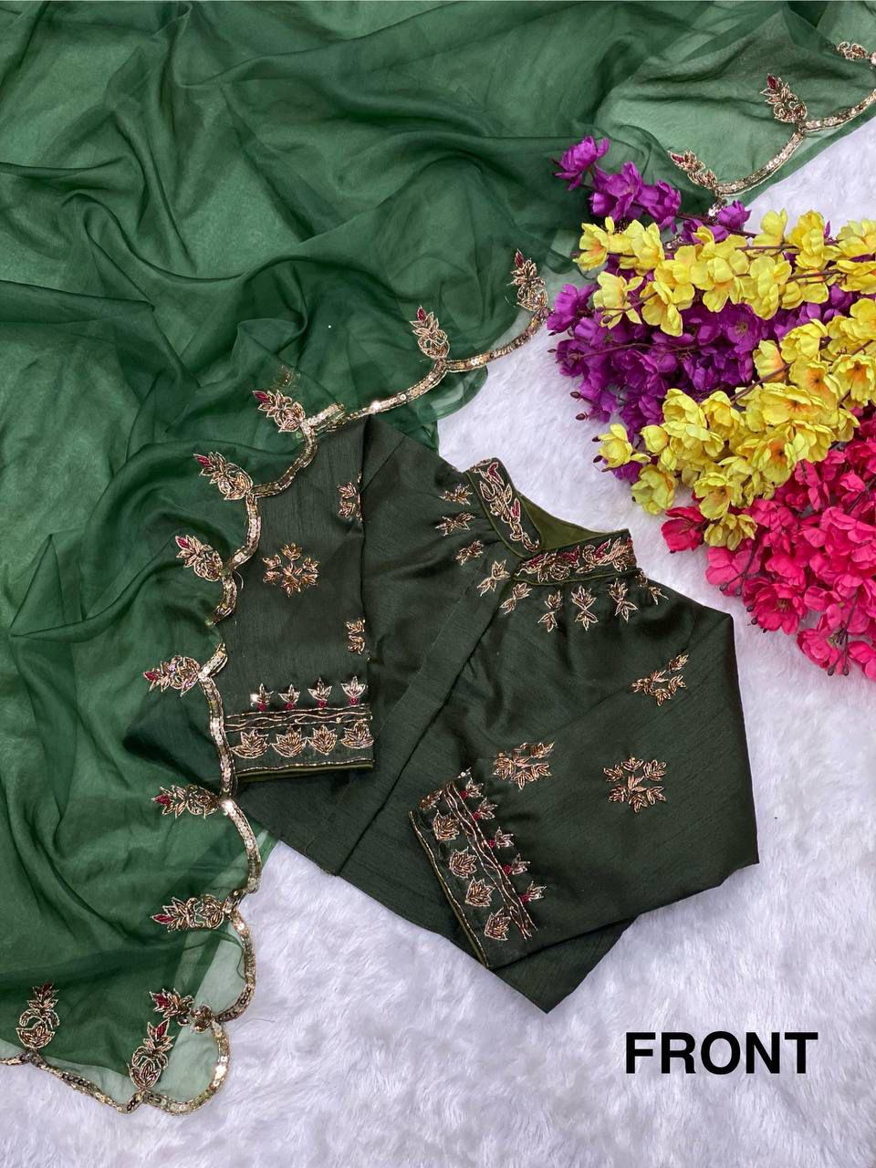 Evergreen Green Premium Organza Saree