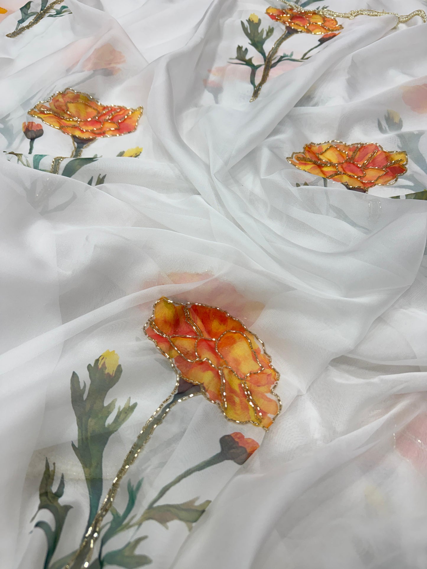 Premium Floral Print Organza Summer Saree