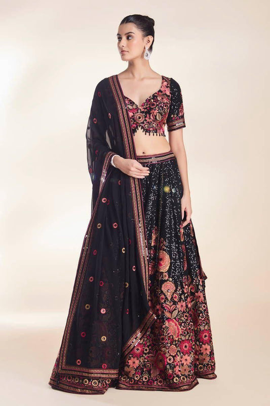 Black Floral Work Designer Lehenga