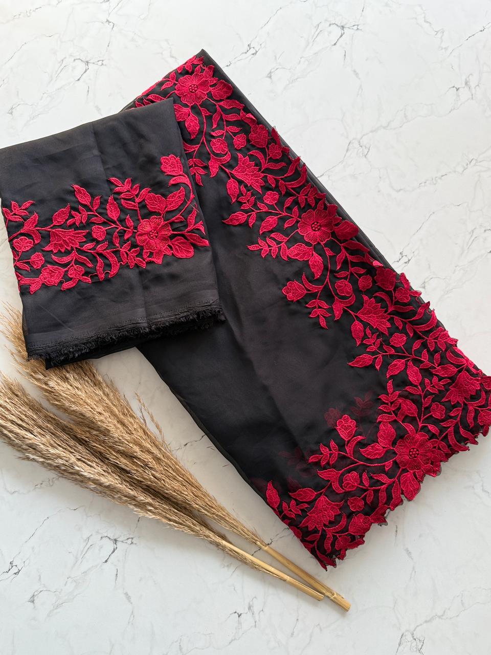 Black Red Christmas Exclusive Premium Saree