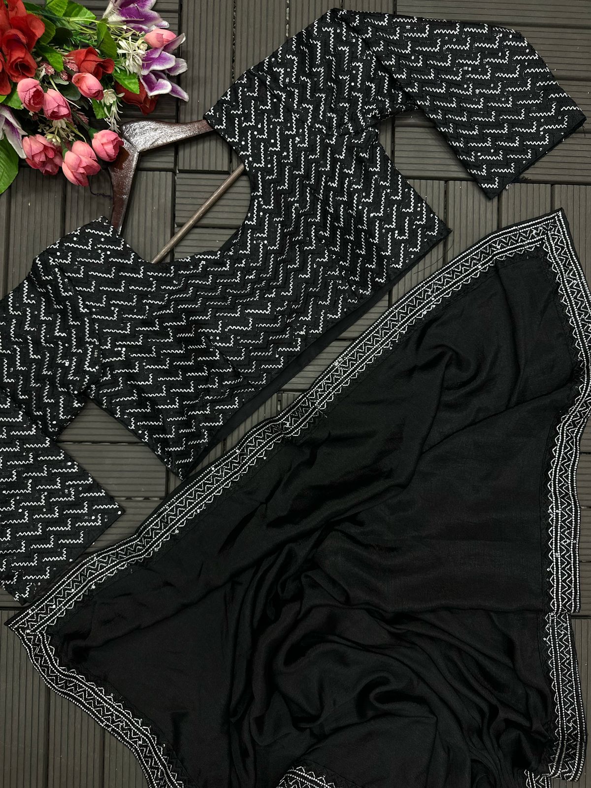 Effortless Pre Draped Ready To Wear Embroidered Sequins Work Saree