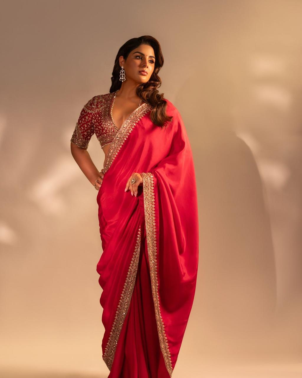 Impressive Red Sequins Premium Eye Catching Saree