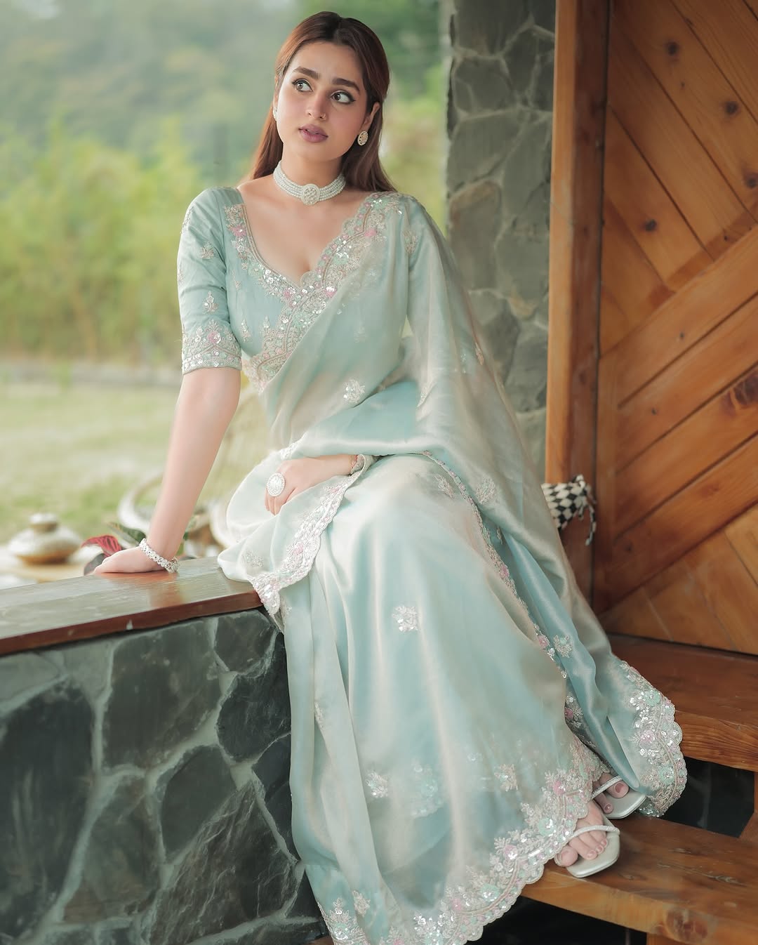 Pastal Sea Green Soft Satin Silk Premium Saree