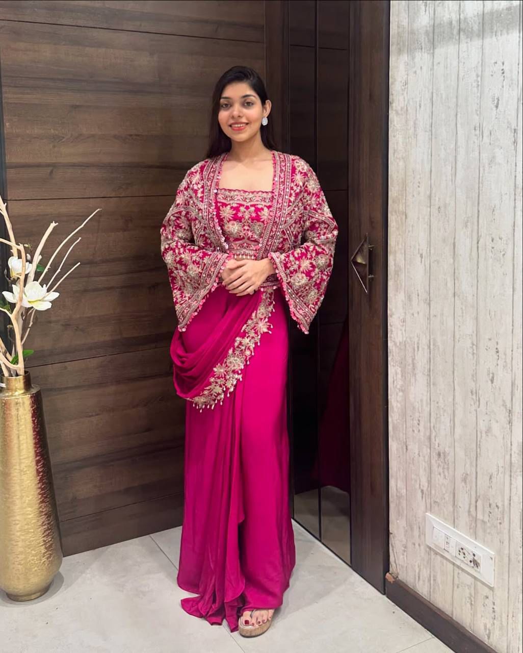 Indo Western Pre Draped Ready To Wear Jacket Koti Style Saree