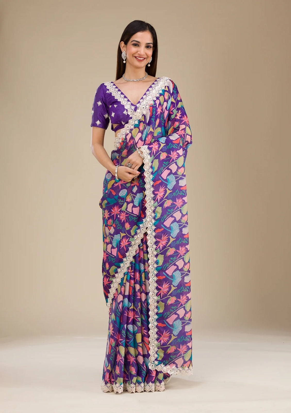 Purple Floral Soothing Chic Saree