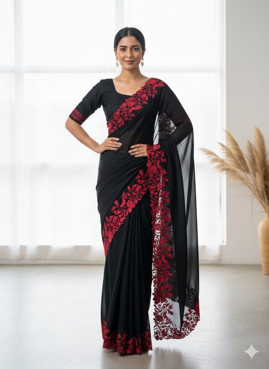 Black Red Christmas Exclusive Premium Saree