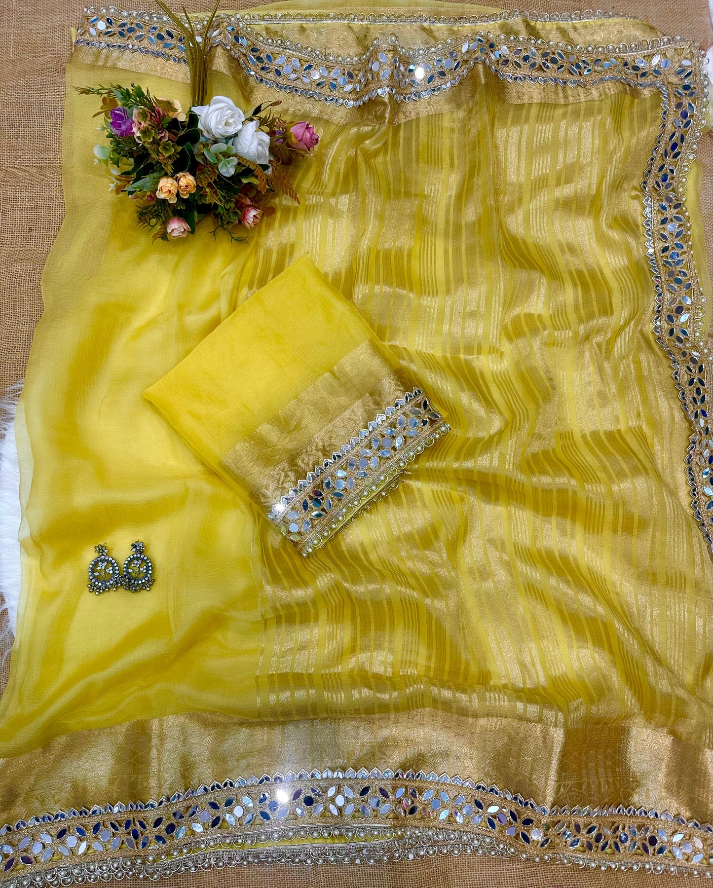 Organza Premium Mirror Work Saree