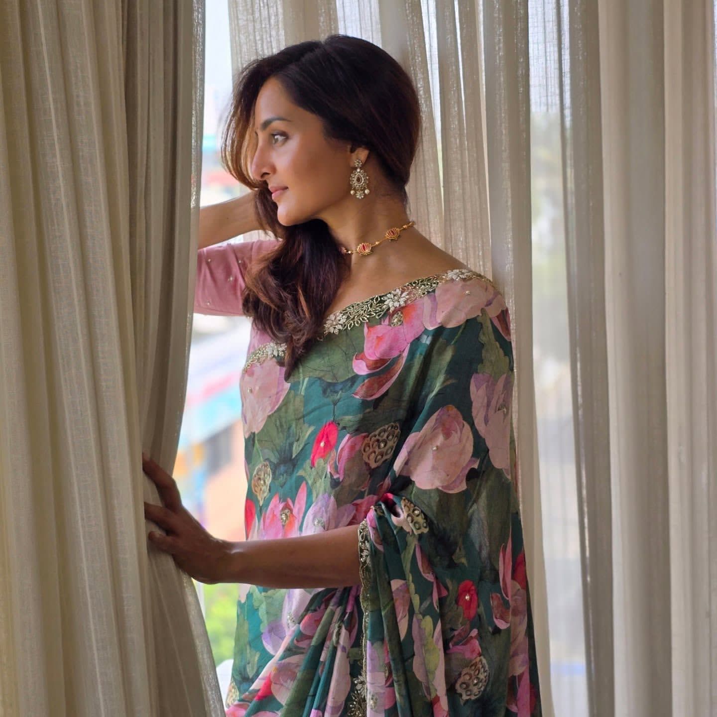 Timeless Premium Green Floral Creative Saree