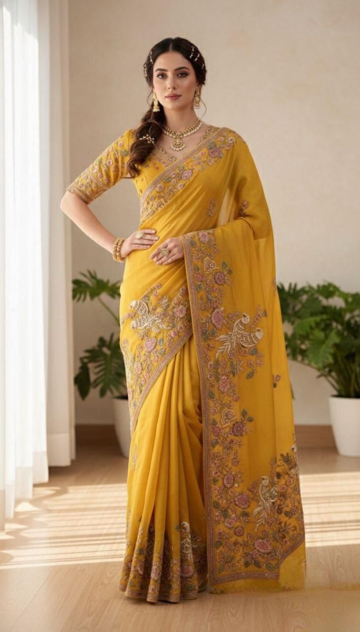 Haldi Special Moss chiffon Saree