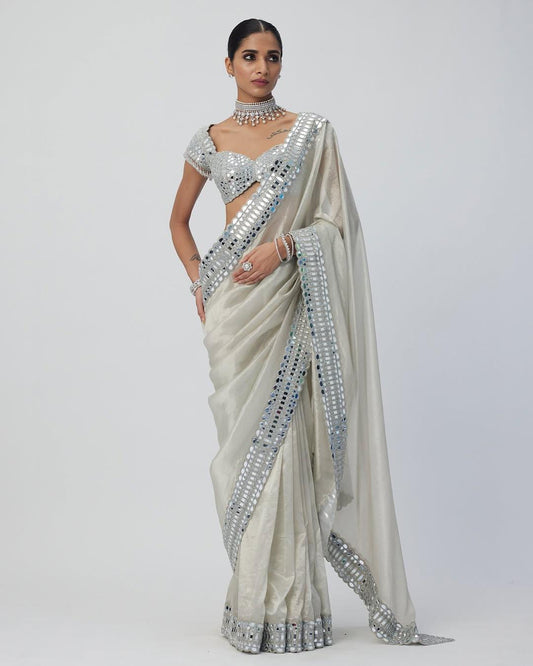 Ananya Mirror White Saree With Stitched Blouse