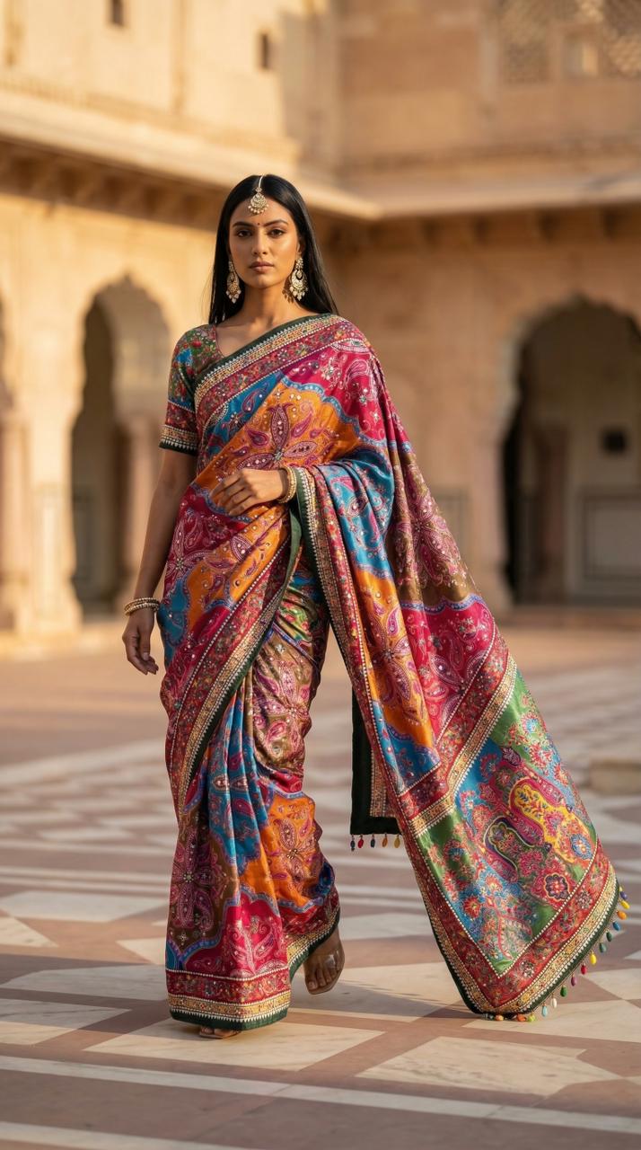 AJARAKH PREMIUM ROMAN SILK SAREE