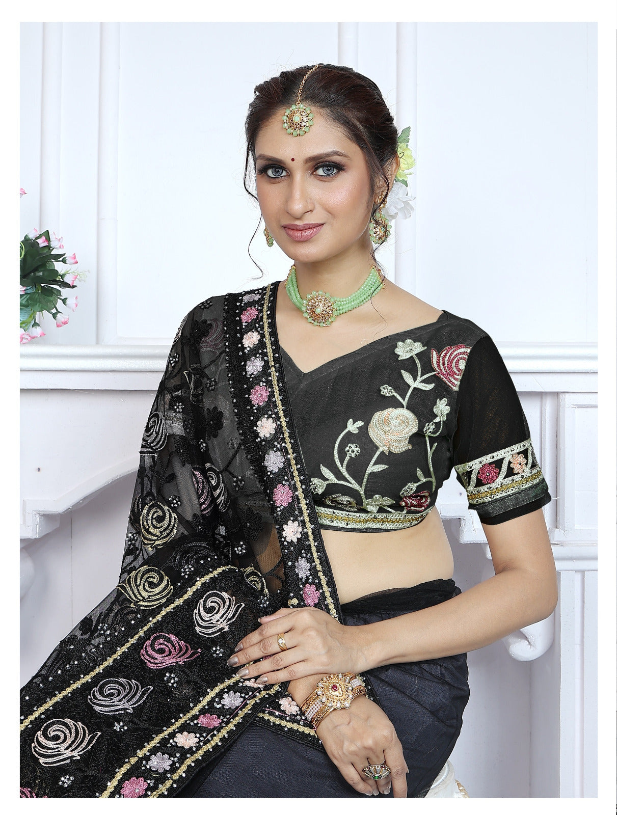 Black Stylish Butterfly Net Premium Saree