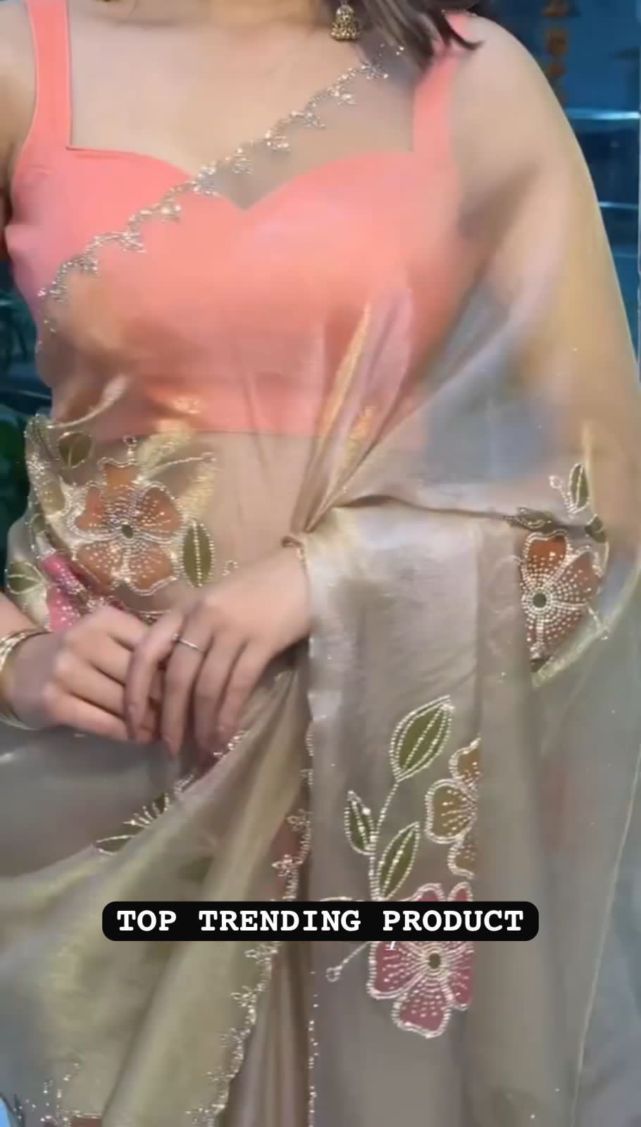 Brush Print Flower Saree
