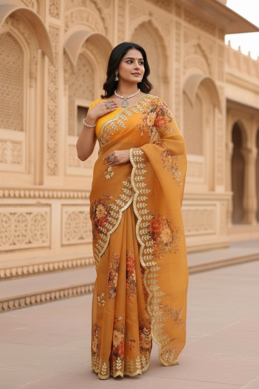 Mustard Yellow Auspicious Attractive Saree