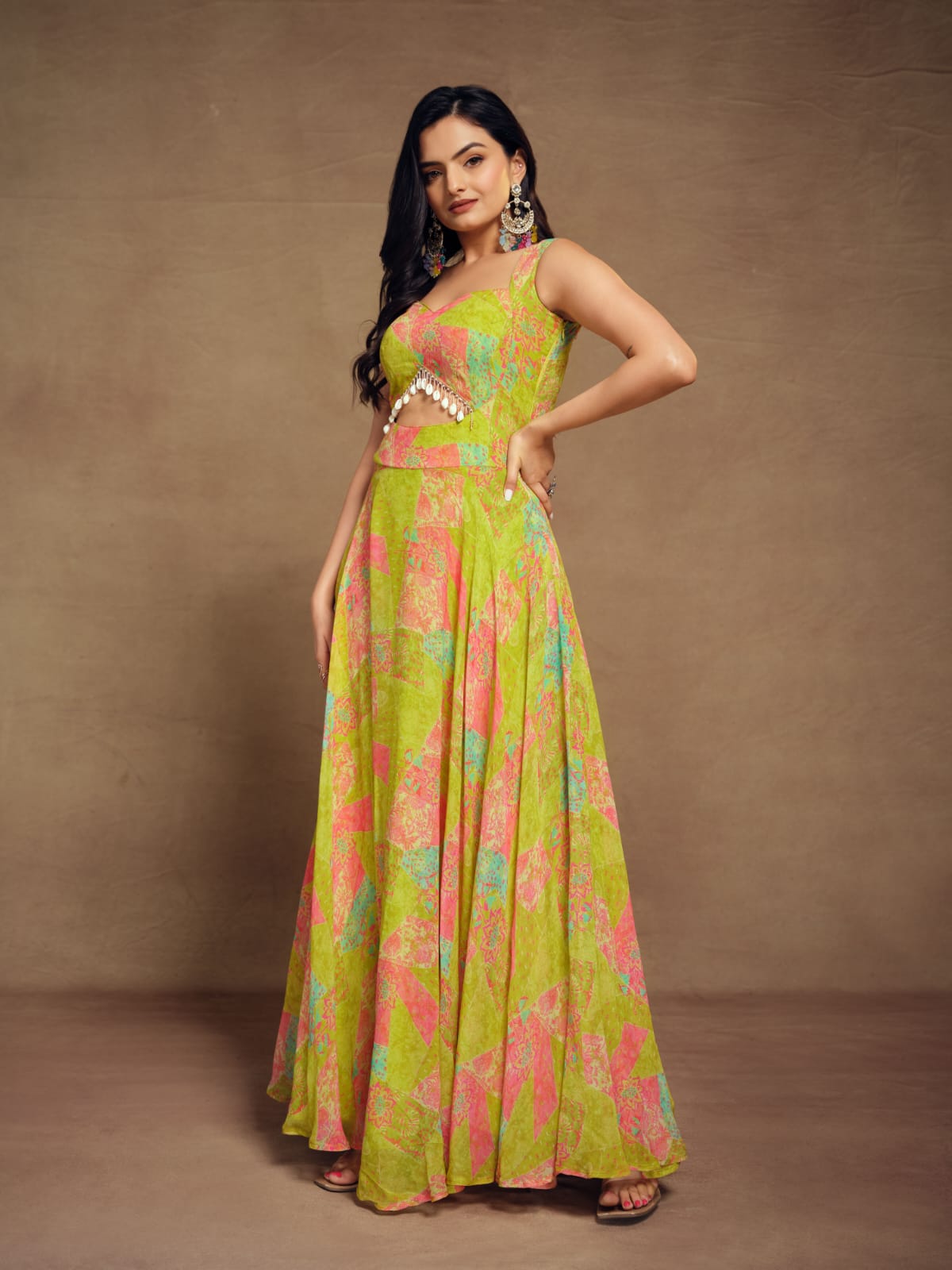 Floral Green Premium Summer Gown