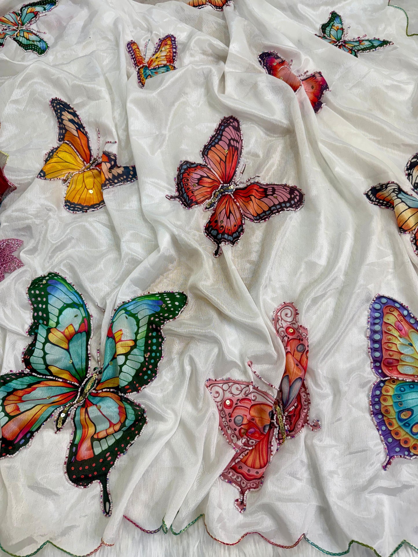 Colorful Butterflies Premium Soft Silk Work Saree