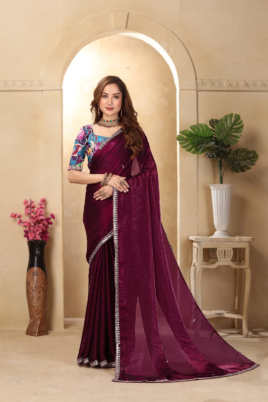 Beauty Enhancer Glass Tissu Silk Premium Saree
