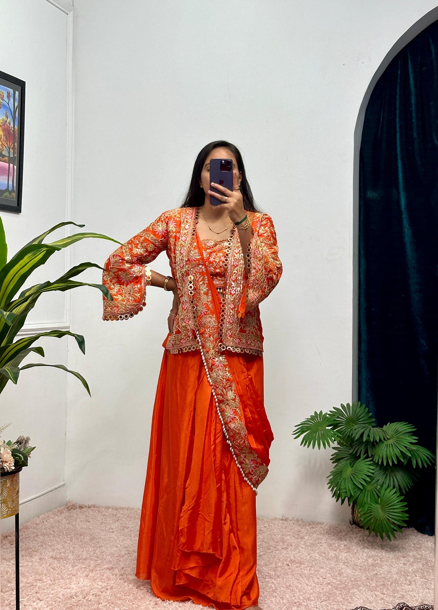 Indo Western Pre Draped Ready To Wear Jacket Koti Style Saree