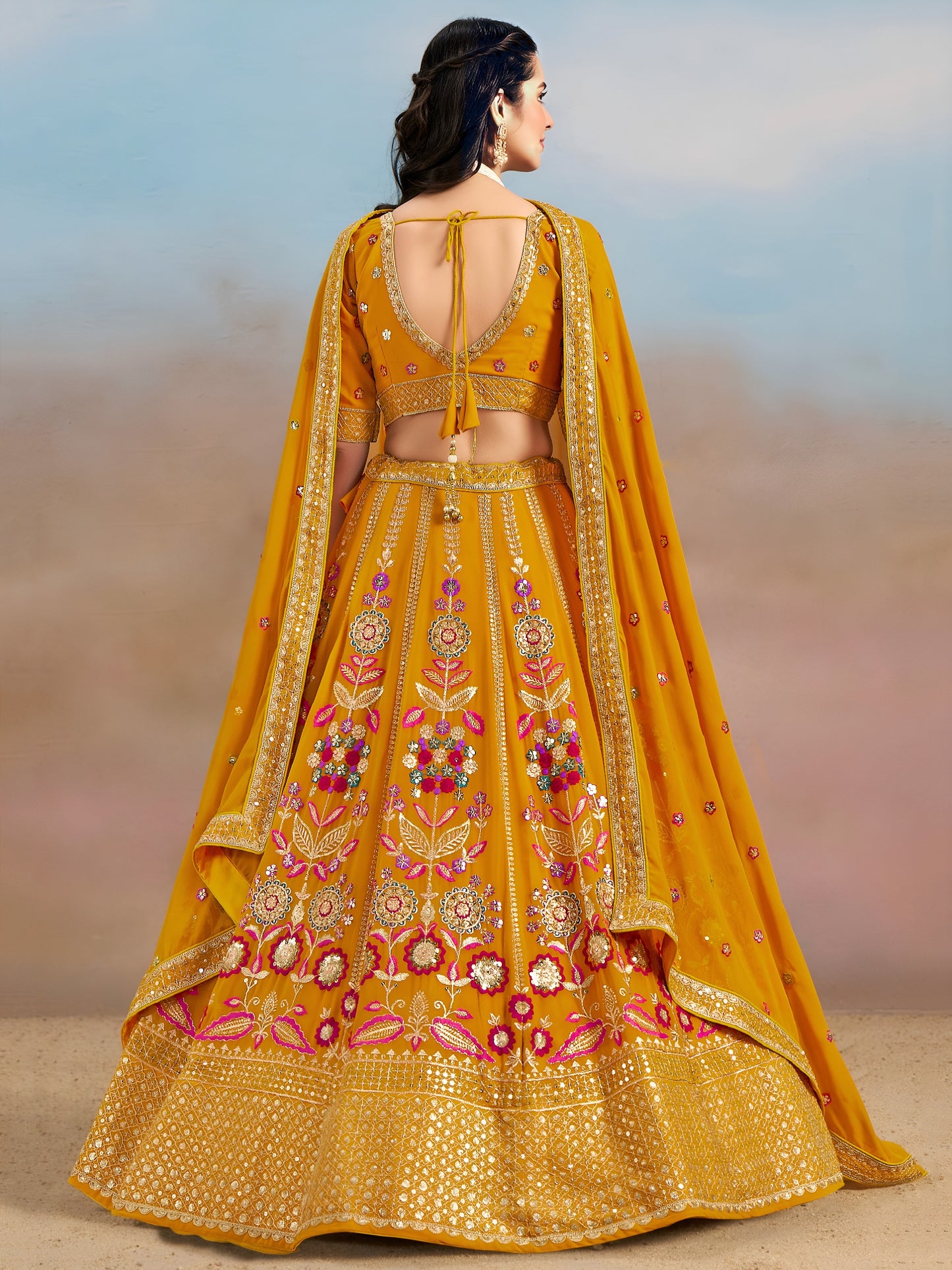 Sunlit Mustard Floral Embroidered Lehenga
