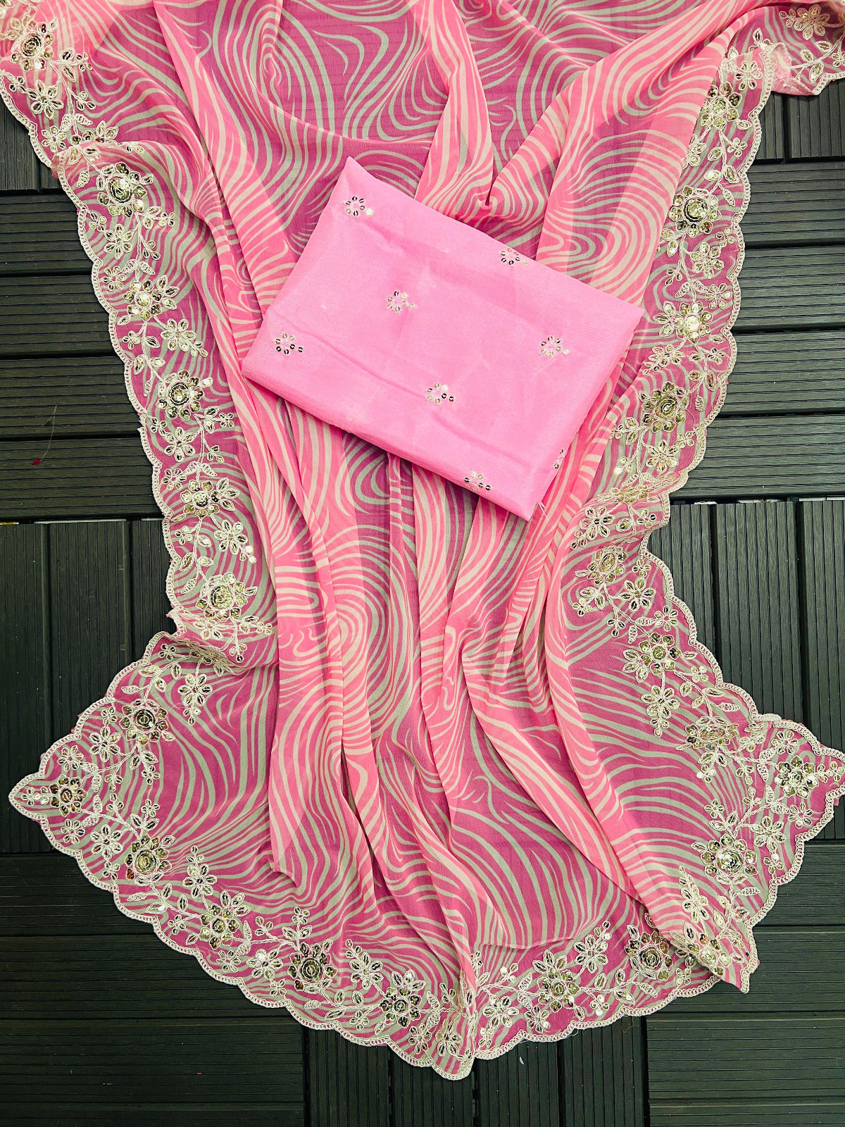 Georgette Pink & Yellow Sarees