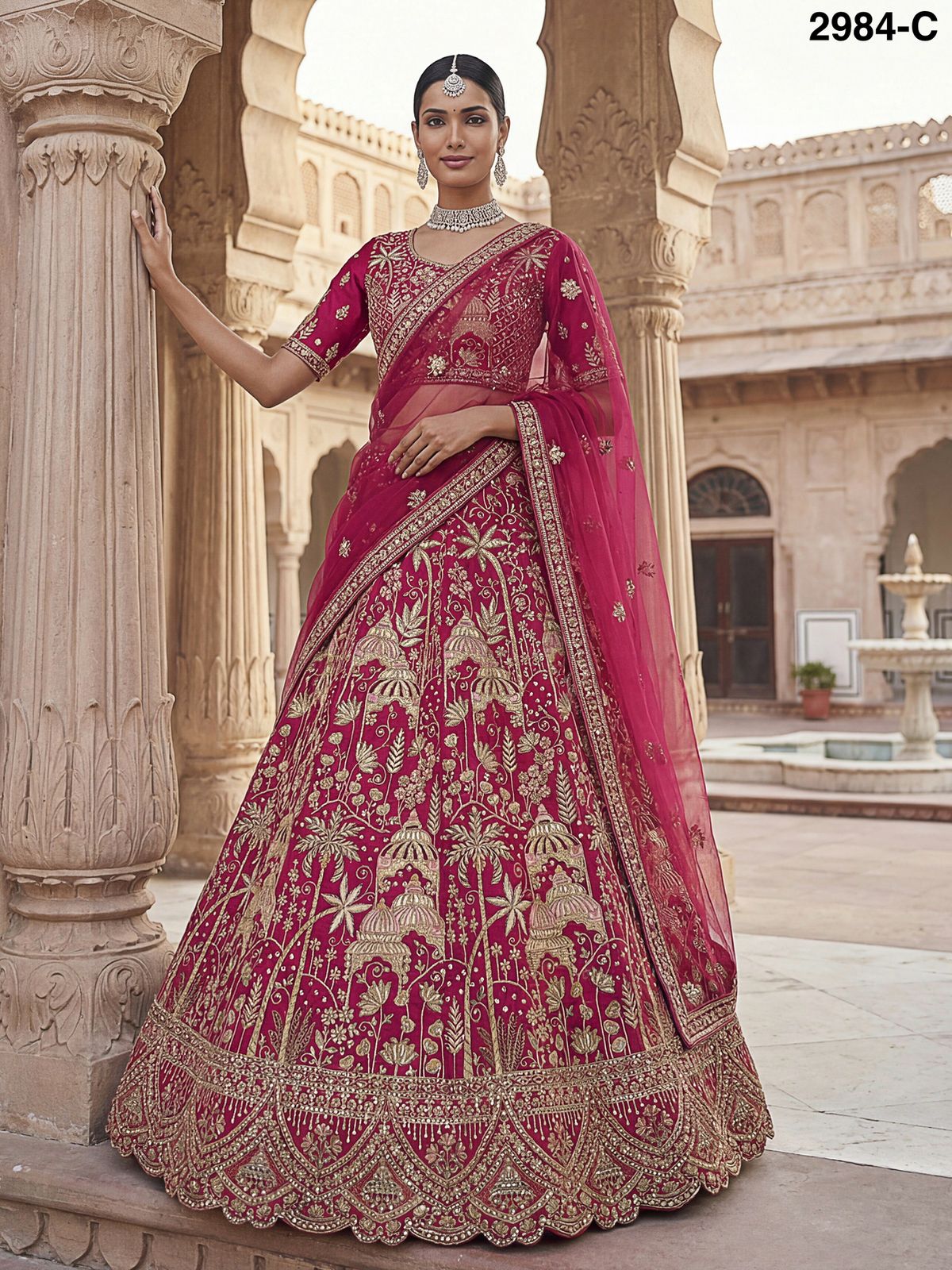 Ultra Premium Coconut Tree & flower Perfect Silk Bridal Lehenga