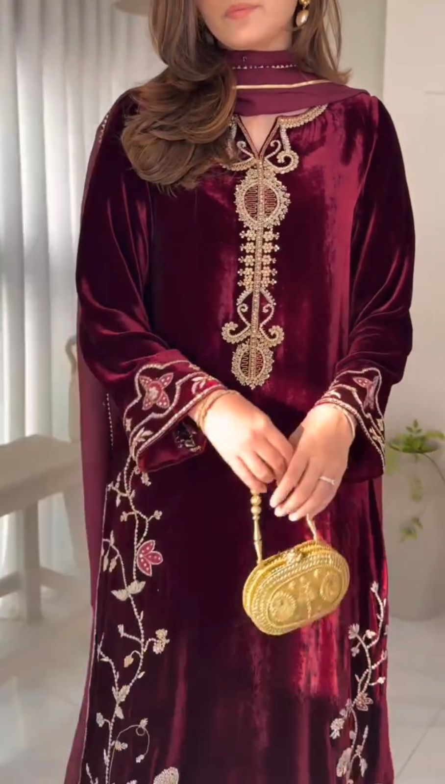 Maroon Velvet Awesome Ready To Wear Suit Set