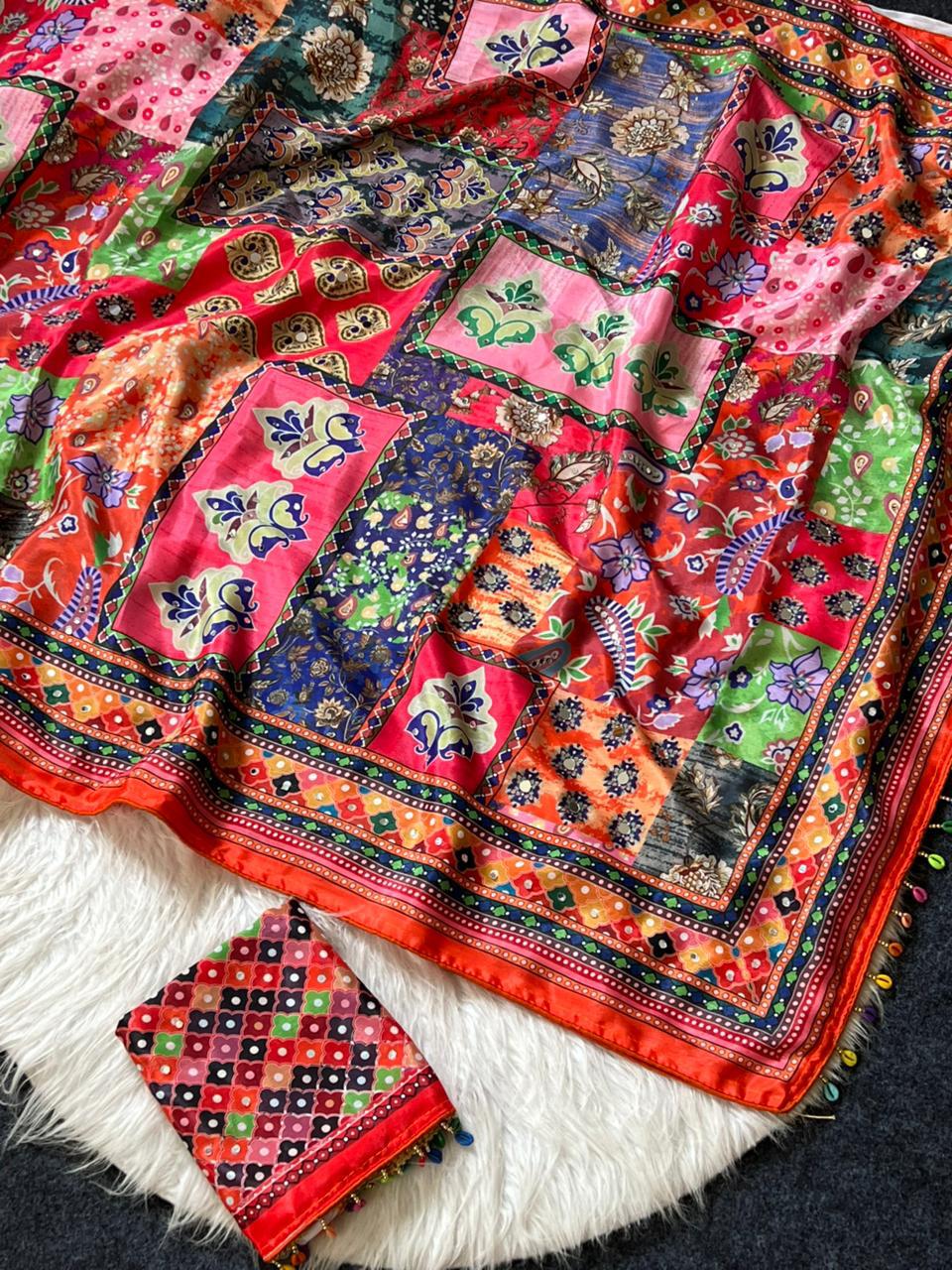 AJARAKH PREMIUM ROMAN SILK SAREE