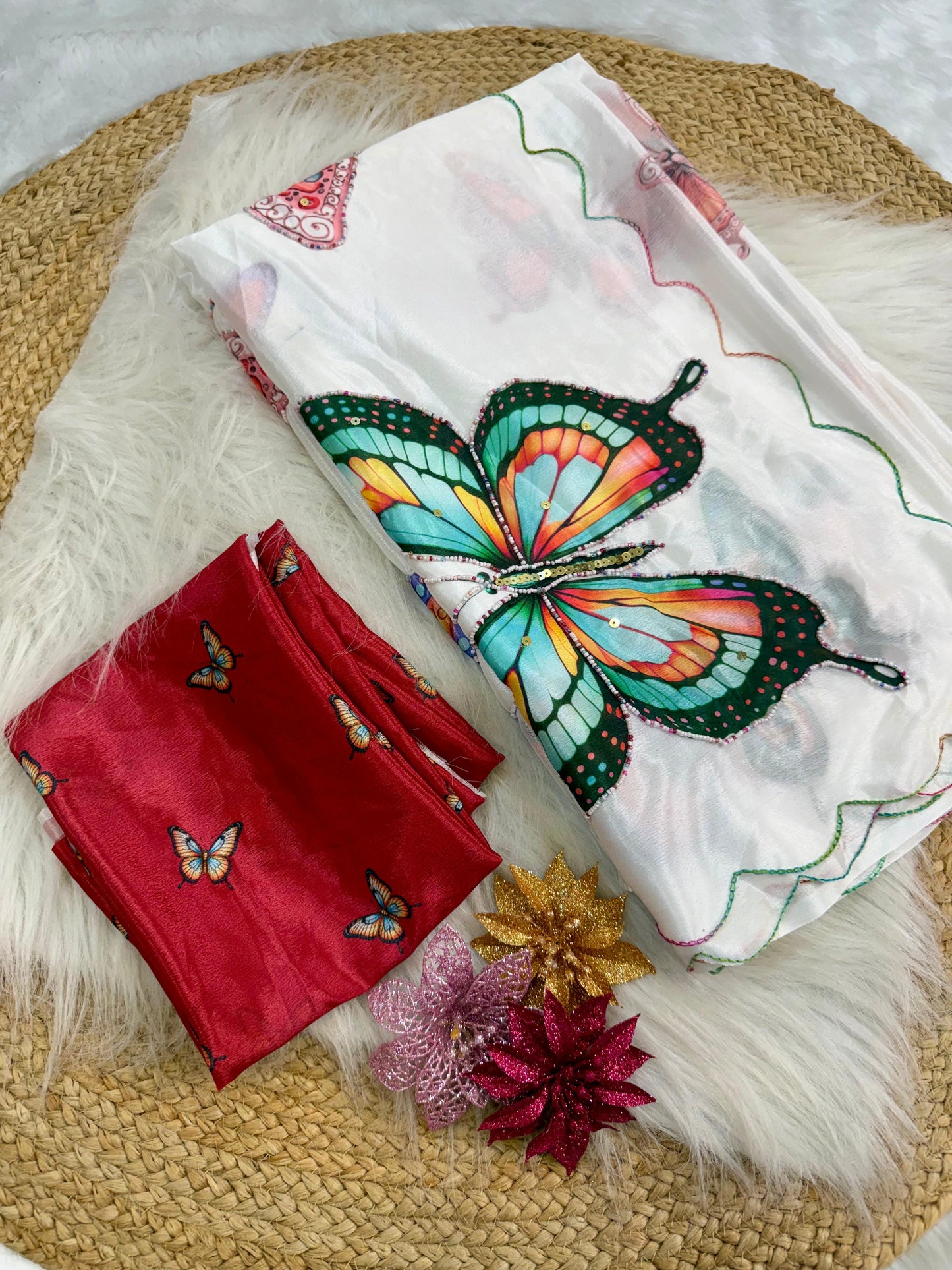 Colorful Butterflies Premium Soft Silk Work Saree