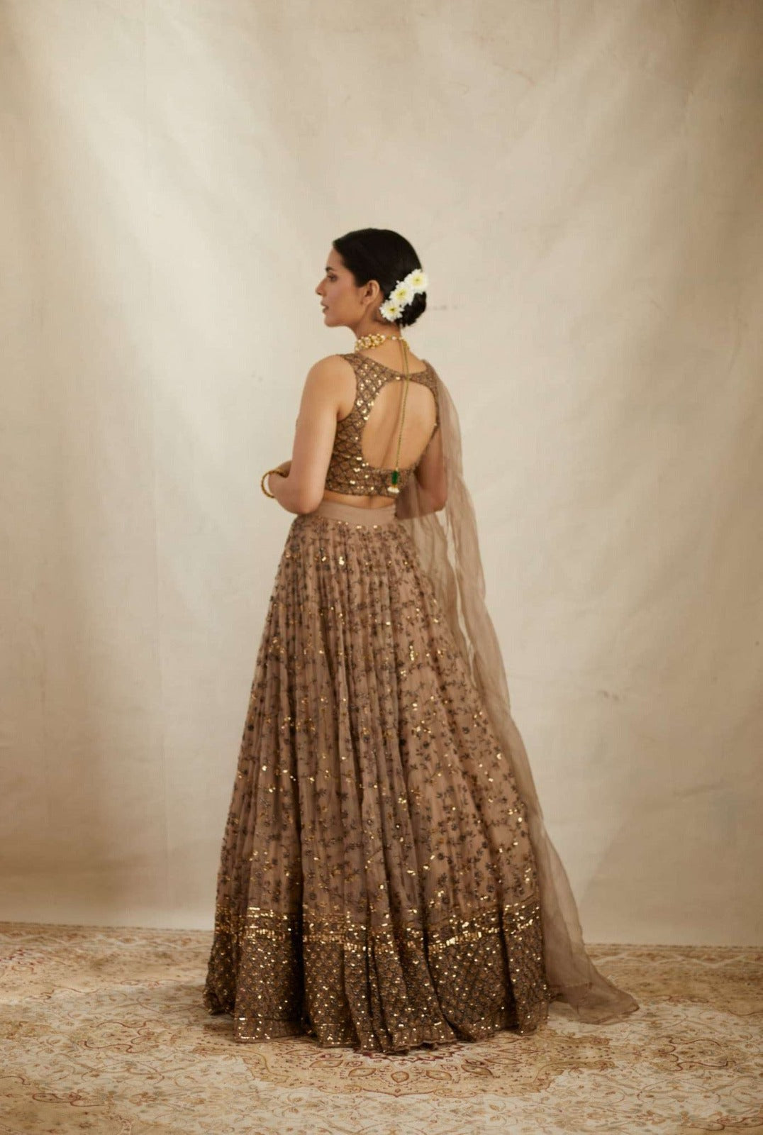 Elegant Earthy Brown Bling Lehanga