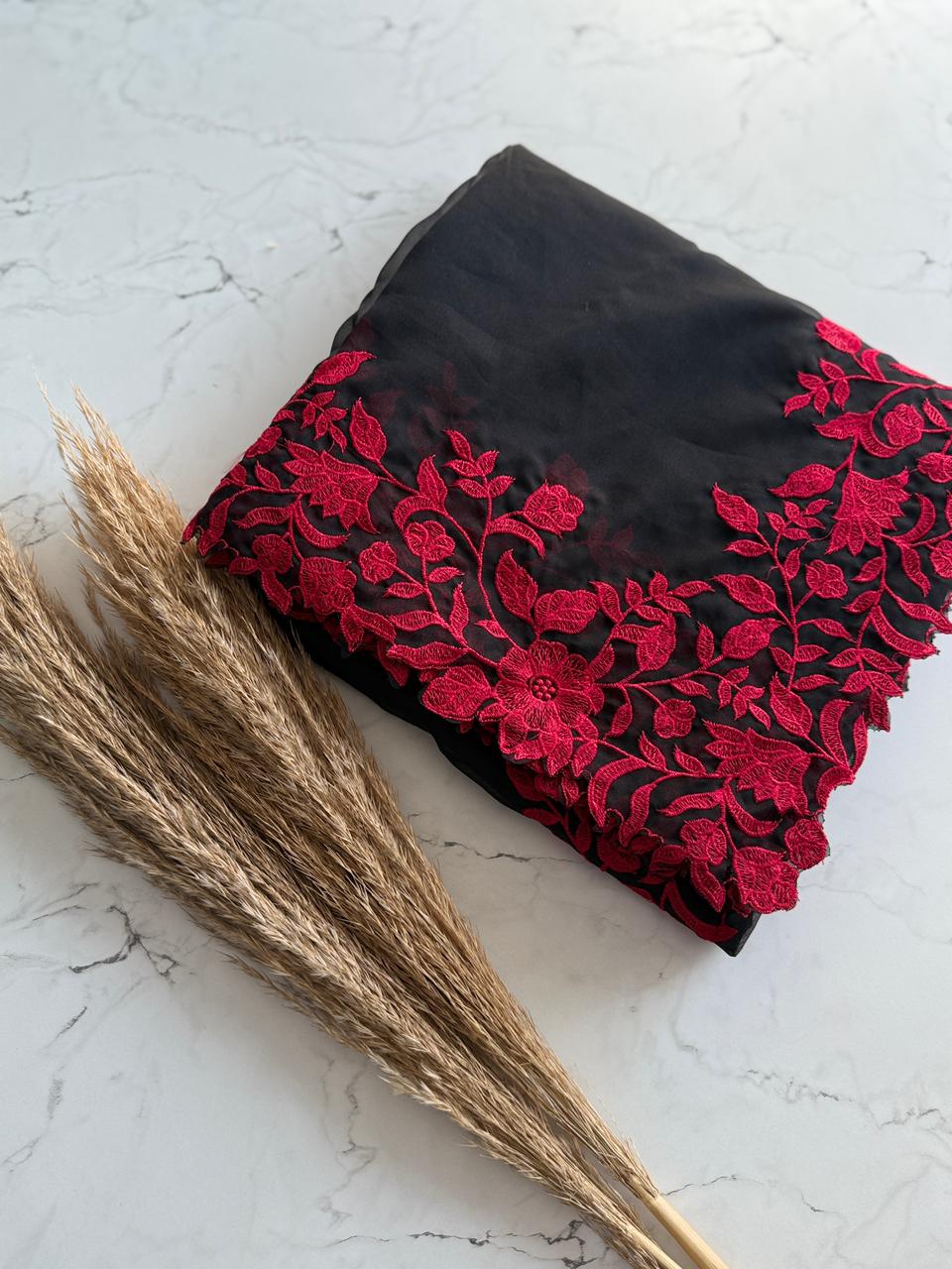 Black Red Christmas Exclusive Premium Saree