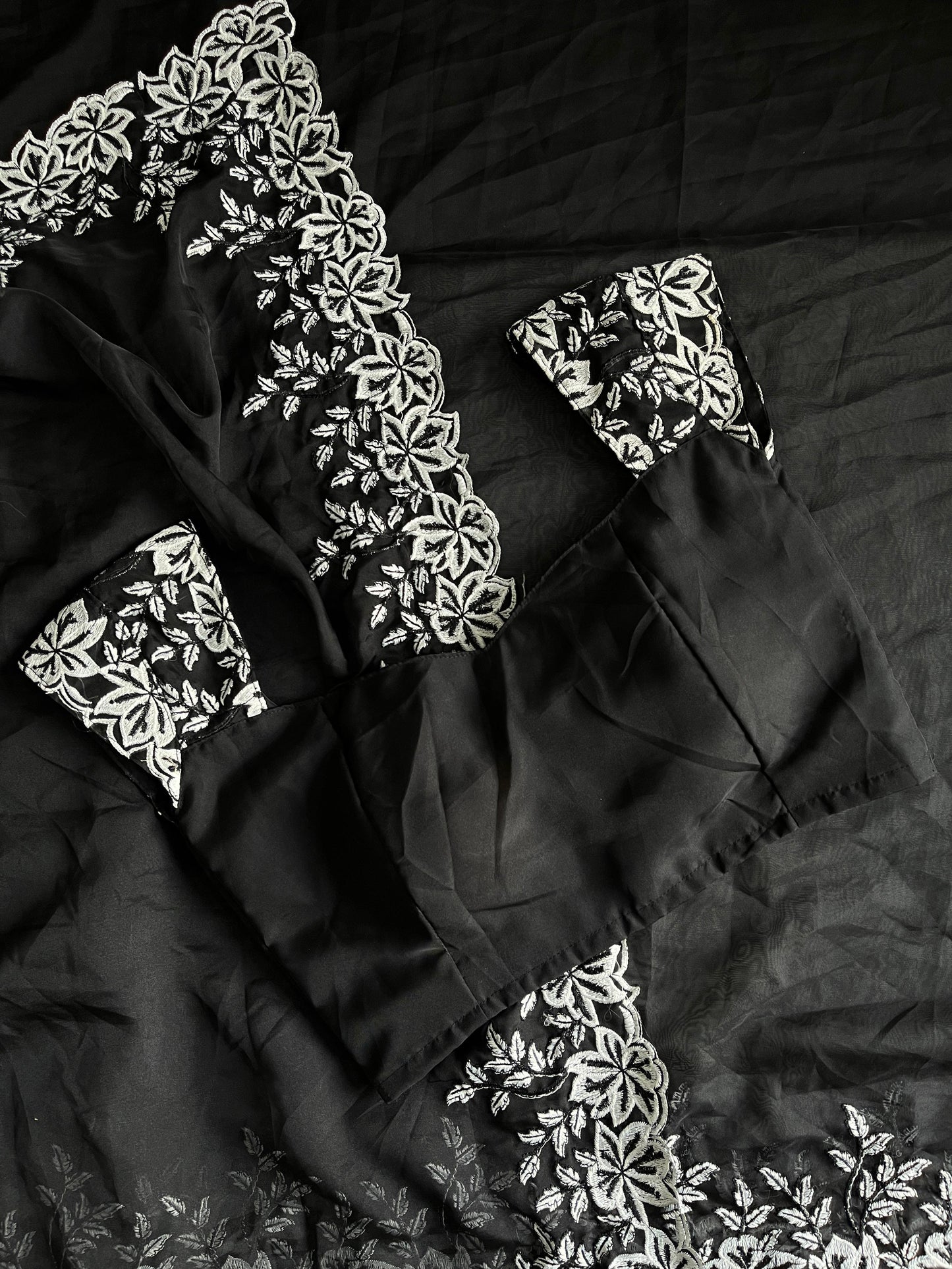 Black & White Thread Work Premium Saree