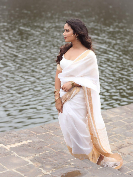 Elegance Charming Looks White Saree