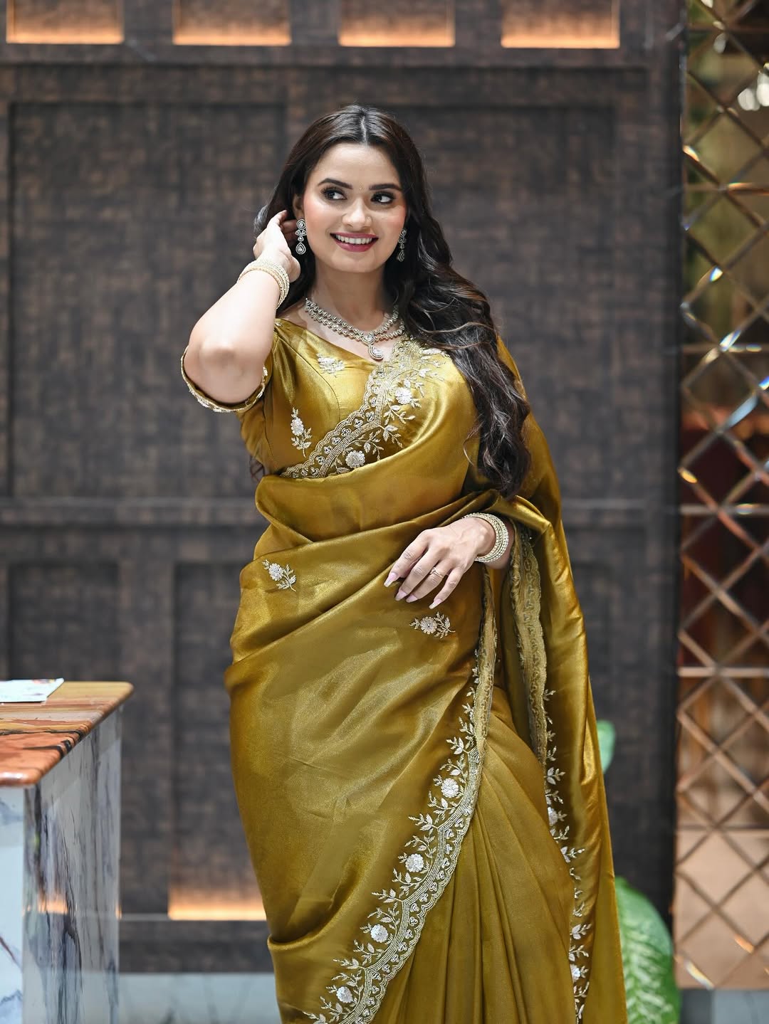 SUN GOLD FANDY SATIN SAREE