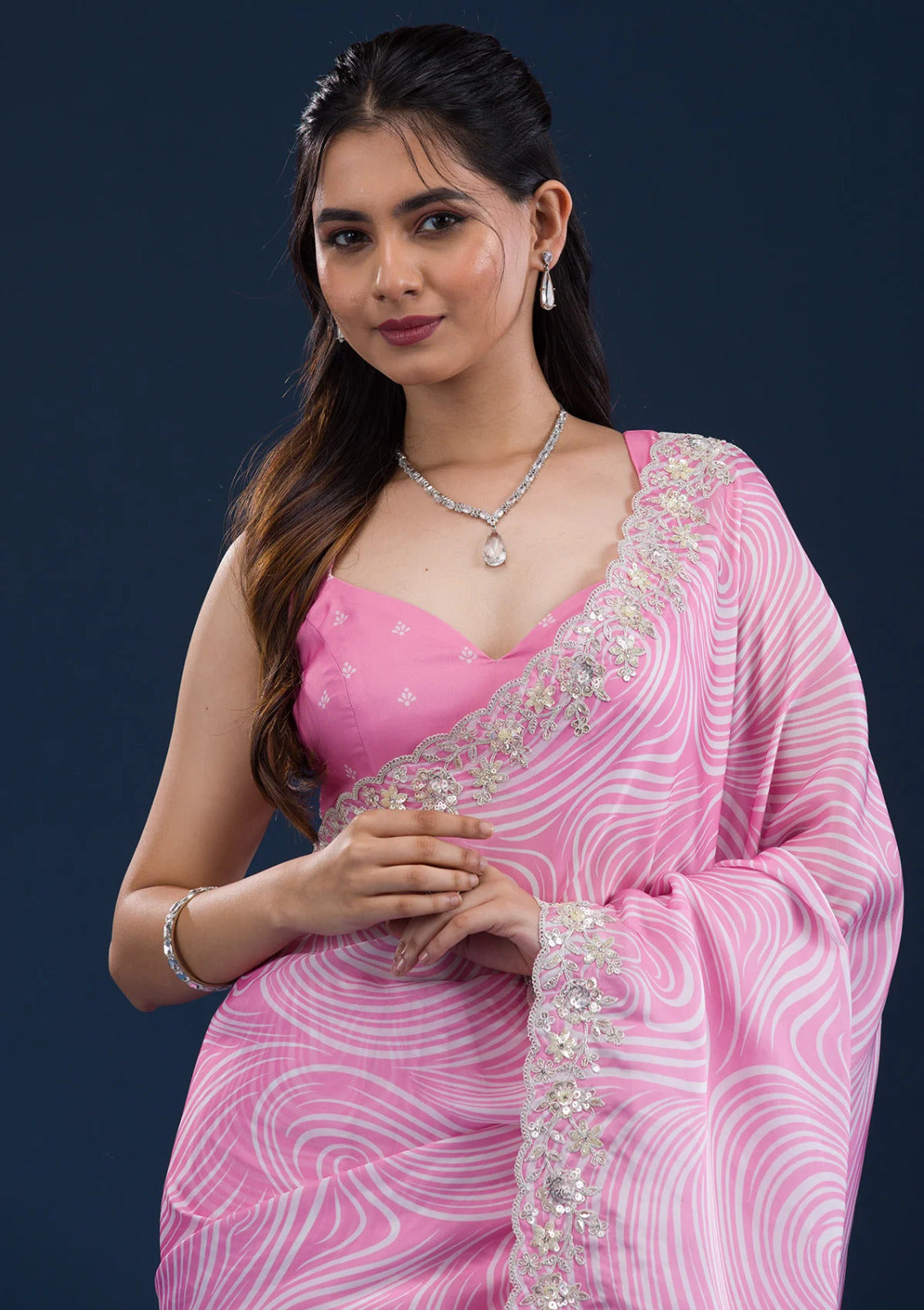 Georgette Pink & Yellow Sarees