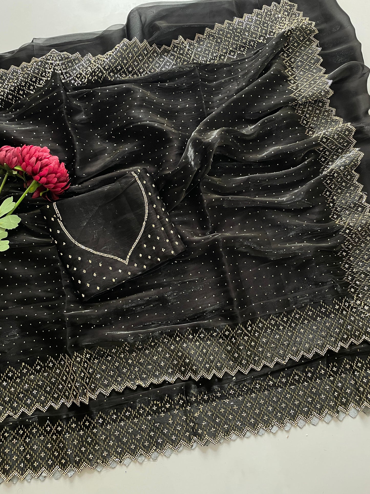 Bollywood Bling Black Premium Silk Zarkhan Diamond Work Saree