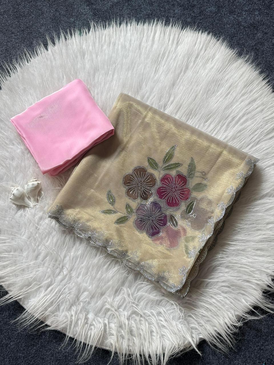 Brush Print Flower Saree