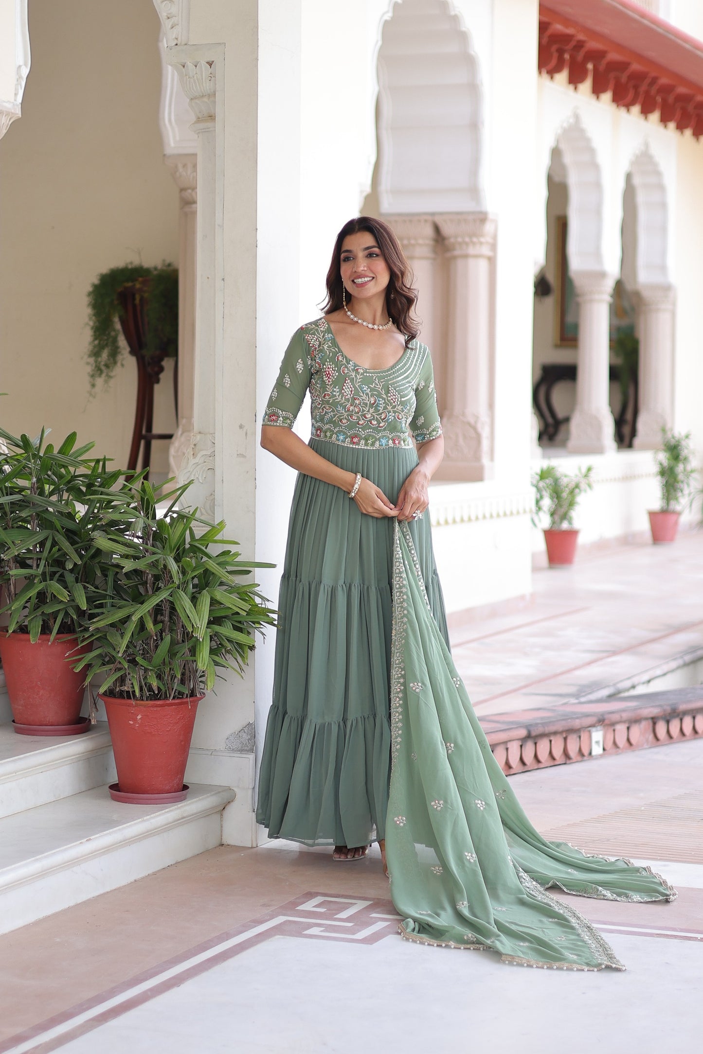 Premium Multi Thread Bead Work Gowns