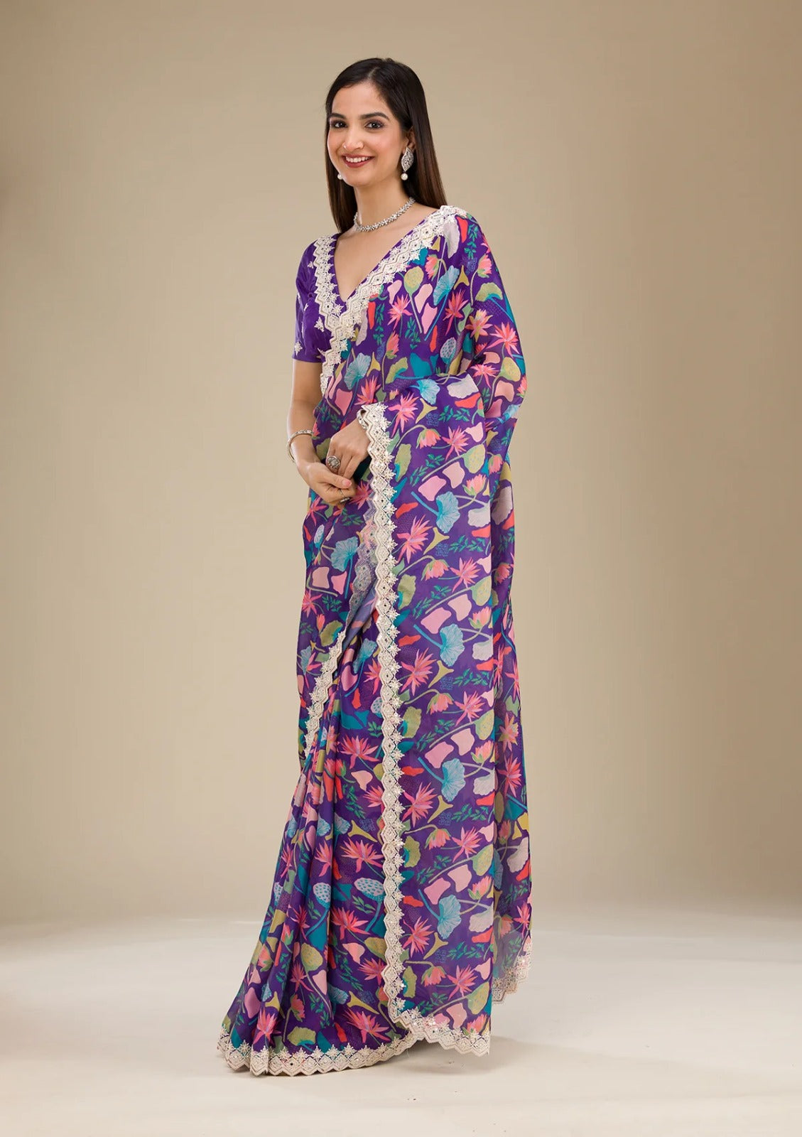 Purple Floral Soothing Chic Saree